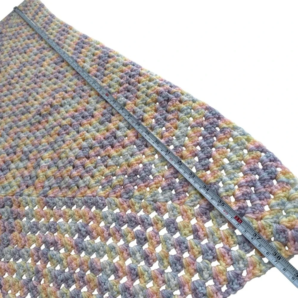 Handmade Crochet C2C Pastel Baby Afghan Blanket Soft Rainbow Sherbet 90s‎ 38x38